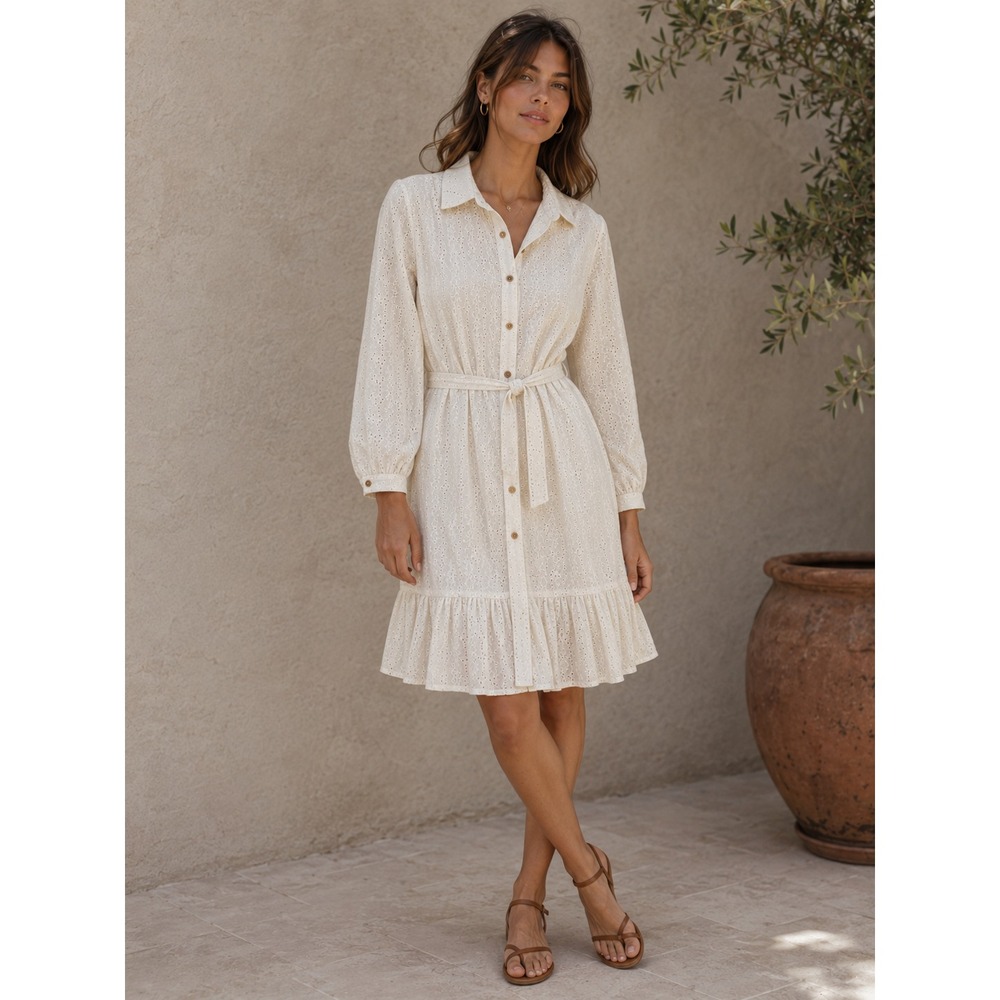 Zara Tiered Ecru Cutwork Embroidered Dress Fairycore Romance Cottage Medium